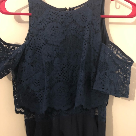 Navy blue cold shoulder midi dress - Picture 3 of 4